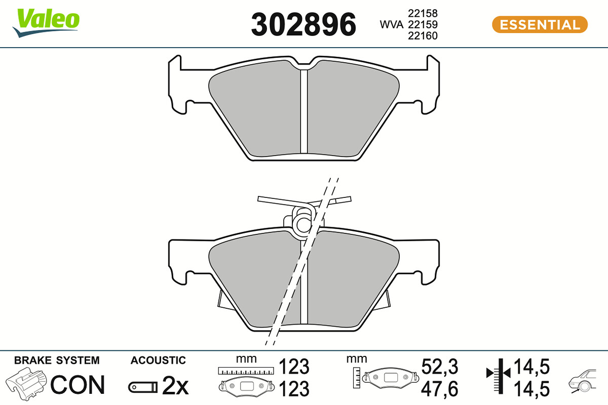 Kit pastiglie freno, Freno a disco - 302896 VALEO